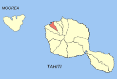 Localização da comuna de Papeete (a vermelho) nas ilhas de Barlavento.