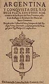 Portada de la primera edición del poema La Argentina de Martín del Barco Centenera, 1602