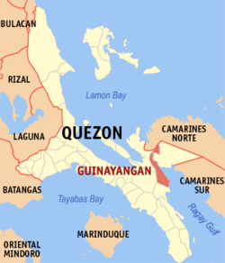 Mapa de Quezon con Guinayangan resaltado