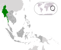 Location of Burma (green) and within ASEAN (dark grey)
