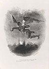 Lithograph, Mephistopheles flying over Wittenberg, 1828