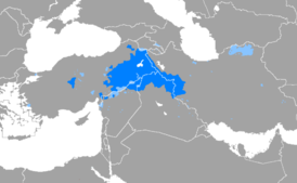 Распространение курдского языка на территории Западной Азии  Регионы, где он является языком большинства  Регионы, где он является языком меньшинства