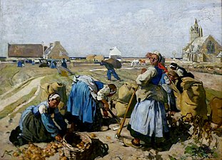 Lucien Simon : La Récolte des pommes de terre [devant la chapelle Notre-Dame-de-la-Joie] (eoullivadur, 1907, Mirdi an Arzoù, Kemper)