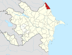 Mapa do Azerbaijão mostrando o distrito de Khachmaz