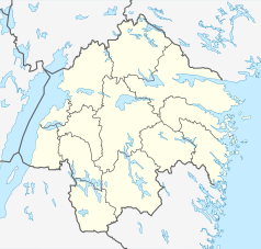 Mapa konturowa Östergötlandu, po lewej znajduje się punkt z opisem „Vadstena”