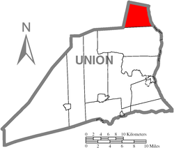 Map of Union County, Pennsylvania highlighting Gregg Township
