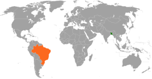 Mapa indicando localização de Bangladesh e do Brasil.
