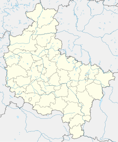 Mapa konturowa województwa wielkopolskiego, blisko centrum po lewej na dole znajduje się punkt z opisem „Zbęchy-Pole”