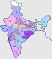 بھارتی ریلوے کے علاقہ جات ، علاقائی پایۂ تخت سرخ نقطہ سے نشانزد ہے