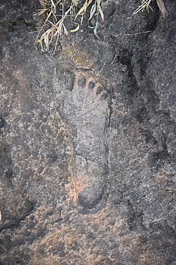 The footprint of what the locals refer to be the foot of Kigere who is believed to have been escaping an eruption of the volcano Photograph: Fiktube