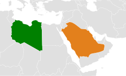 Map indicating locations of Libya and Saudi Arabia