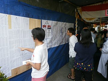 Voters reading lists of candidates of Indonesian general election.