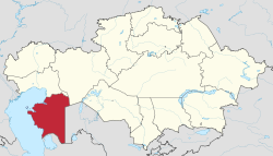 نقشه قزاقستان، موقعیت استان مین‌قشلاق پررنگ شده