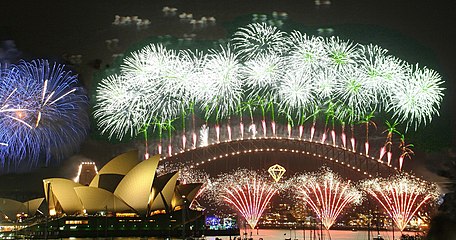 זיקוקי די-נור לרגל חגיגות תחילת השנה החדשה בסידני, אוסטרליה