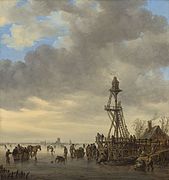 《木製觀察塔附近的冰景》（1646年），面板油畫，36.5 × 34.3公分，華盛頓國家藝廊