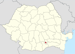 ルーマニアにおけるブカレストの位置の位置図