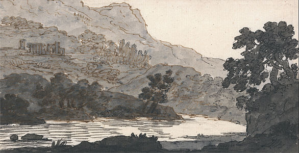 Fiume, montagna e rovine, 1750-59, penna e inchiostro sepia e nero su carta, Yale Center for British Art, New Haven
