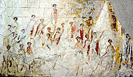 Римські чоловіки в togae praetextae з червонувато-фіолетовими смугами під час релігійної процесії (1 століття до нашої ери).