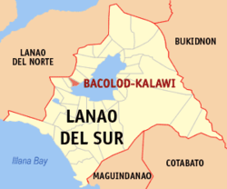 Mapa de Lanao del Sur con Bacolod-Kalawi resaltado