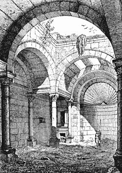 19th-century drawing of interior space of the Roman temple ("Praetorium") in al-Masmiyah