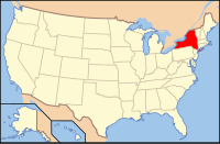Bản đồ Hoa Kỳ có ghi chú đậm tiểu bang New York