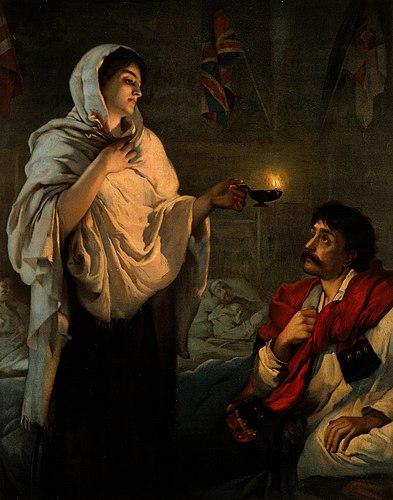 Генриетта Рэ. «Леди со светильником» (1891): Флоренс Найтингейл обходит палату с ранеными в Скутари