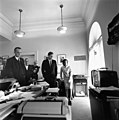John F. Kennedy, Lyndon B. Johnson, Jacqueline Kennedy, and others watching flight of Astronaut Alan Shepard on television