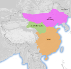 Wilayah Xia Barat pada tahun 1111 (warna hijau di barat laut)
