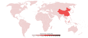 Страни, където е разпространен даоизмът. (в проценти)