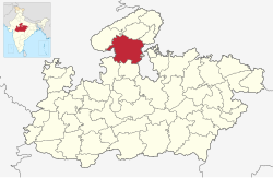 मध्यप्रदेश राज्यस्य मानचित्रे शिवपुरीमण्डलम्