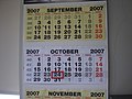 Een moderne kalender uit 2007 waarbij september en oktober zijn te zien