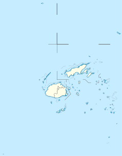 Mapa konturowa Fidżi, blisko centrum na prawo znajduje się punkt z opisem „Savusavu”