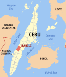Map of Cebu showing the location of Barili