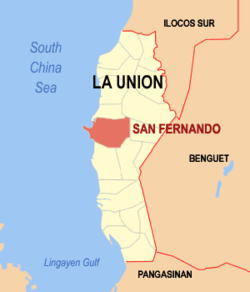 Mapa ng La Union na nagpapakita sa lokasyon ng San Fernando.