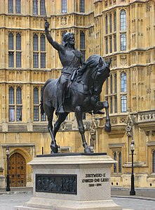 A statue of King Richard I of England outside the Palace of Westminster, in London