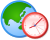 رسم للكرة الأرضية مع ساعة تناظرية حمراء