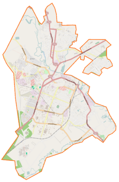 Mapa konturowa Borysowa, blisko centrum na prawo znajduje się punkt z opisem „Borysów”
