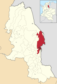 Peta Kúkuta di bagian Norte de Santander. Urban berwarna merah dan daerah berwarna abu-abu