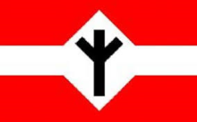 Algiz-Rune auf Flagge der Allgermanischen Heidnischen Front; Organisation bestand von 1993 - 2006