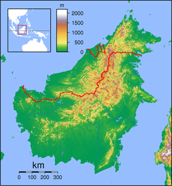 Balikpapan trên bản đồ Borneo Topography