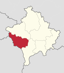Okrug Gjakova na mapi Kosova