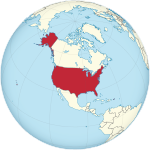 Map showing the United States in an orthographic projection