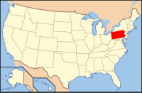 ペンシルベニア州の位置を示したアメリカ合衆国の地図