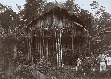 Rumah Kaki Seribu orang Souk yang disebut Manikion saat itu oleh suku Biak. Dipotret saat Ekspedisi Wichmann 1903
