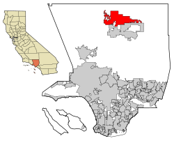Location of Lancaster in Los Angeles County, California.