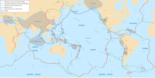 Mapa com as fronteiras entre as placas tectónicas