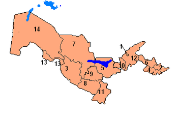 Uzbekistango mapa politikoa.
