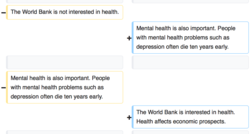 Screenshot che mostra alcune modifiche del wikitesto, nella modalità di differenze visuali su due colonne