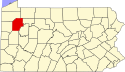 Harta statului Pennsylvania indicând comitatul Venango
