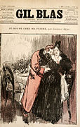 Je soupe chez ma femme. Lithographie de Steinlen illustrant un épisode de Monsieur, madame et bébé pour la revue Gil Blas vers 1870.